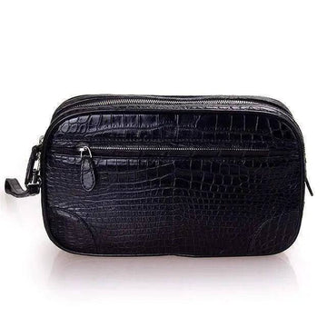 Mens Genuine Crocodile Leather Clutch,Travel Kits,Toiletry Kits, Wash Bag