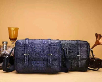 Mens Genuine Crocodile Laptop Bag Messenger Bag Briefcase