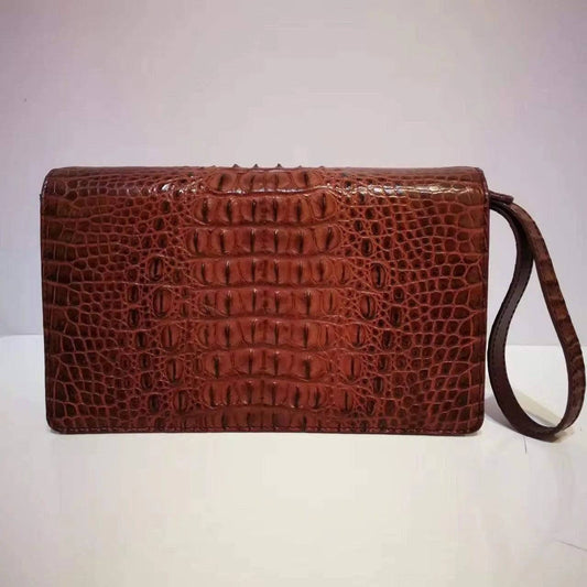 Mens Genuine Crocodile Leather Clutch Wristlet Bag With Password Goodlock Brown