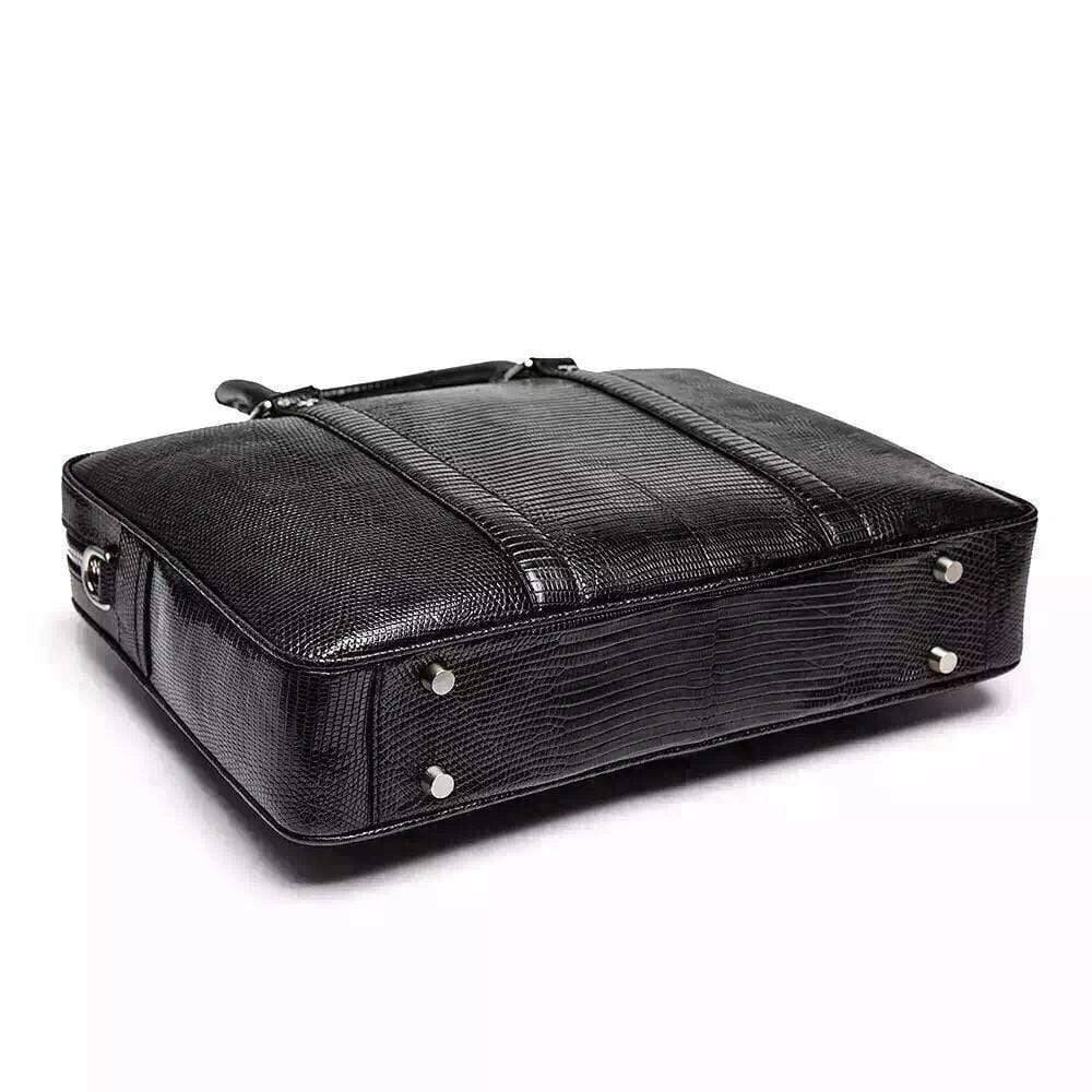 Mens Genuine Lizard Skin Leather Briefcase Bag Black