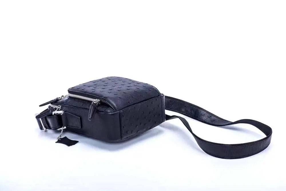 Mens Small Ostrich Leather Crossbody Messenger Shoulder Bags