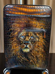 Retro Brown Crocodile Leather Trolley/Roll Aboard Suitcase Weekend/Travel Bag Trolley Case Universal Wheels 20-Inch With Hand Painting