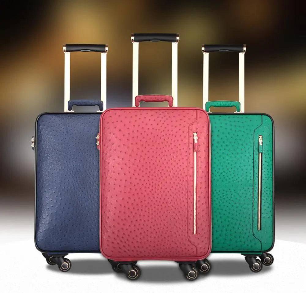 Ostrich Leather 4-Wheeled Travelling Luggage Bags