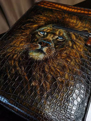 Retro Brown Crocodile Leather Trolley/Roll Aboard Suitcase Weekend/Travel Bag Trolley Case Universal Wheels 20-Inch With Hand Painting