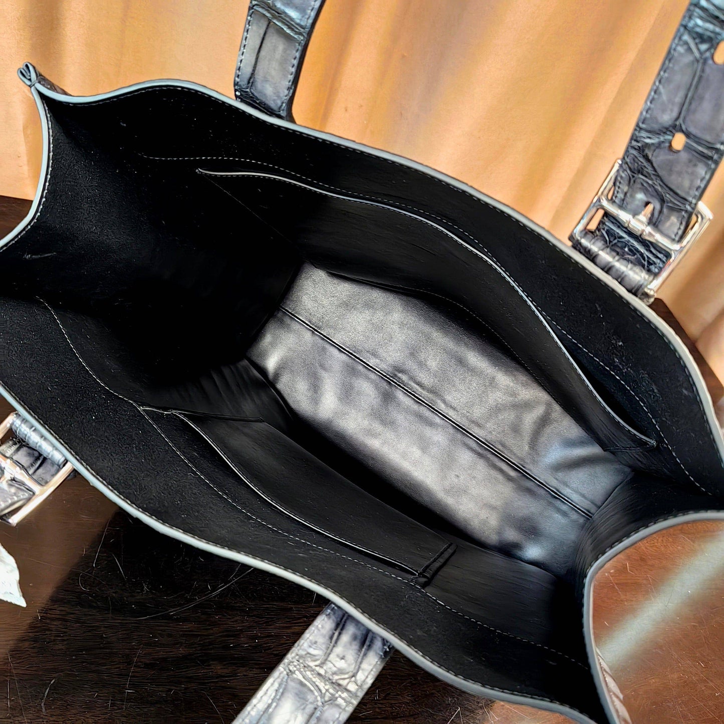 Unisex Vintage Grey Crocodile Leather Large Shopper Tote Bag