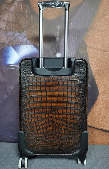 Retro Brown Crocodile Leather Trolley/Roll Aboard Suitcase Weekend/Travel Bag Trolley Case Universal Wheels 20-Inch (Copy)