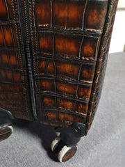 Retro Brown Crocodile Leather Trolley/Roll Aboard Suitcase Weekend/Travel Bag Trolley Case Universal Wheels 20-Inch (Copy)