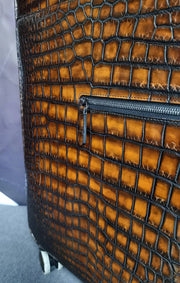 Retro Brown Crocodile Leather Trolley/Roll Aboard Suitcase Weekend/Travel Bag Trolley Case Universal Wheels 20-Inch (Copy)