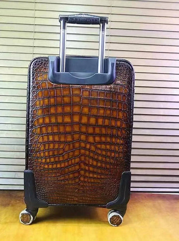 Retro Brown Crocodile Leather Trolley/Roll Aboard Suitcase Weekend/Travel Bag Trolley Case Universal Wheels 20-Inch (Copy)