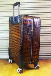 Retro Brown Crocodile Leather Trolley/Roll Aboard Suitcase Weekend/Travel Bag Trolley Case Universal Wheels 20-Inch (Copy)