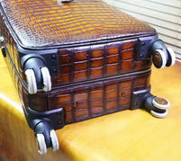 Retro Brown Crocodile Leather Trolley/Roll Aboard Suitcase Weekend/Travel Bag Trolley Case Universal Wheels 20-Inch (Copy)