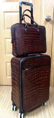 Retro Brown Crocodile Leather Trolley/Roll Aboard Suitcase Weekend/Travel Bag Trolley Case Universal Wheels 20-Inch (Copy)