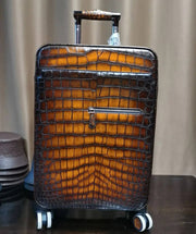 Retro Brown Crocodile Leather Trolley/Roll Aboard Suitcase Weekend/Travel Bag Trolley Case Universal Wheels 20-Inch (Copy)
