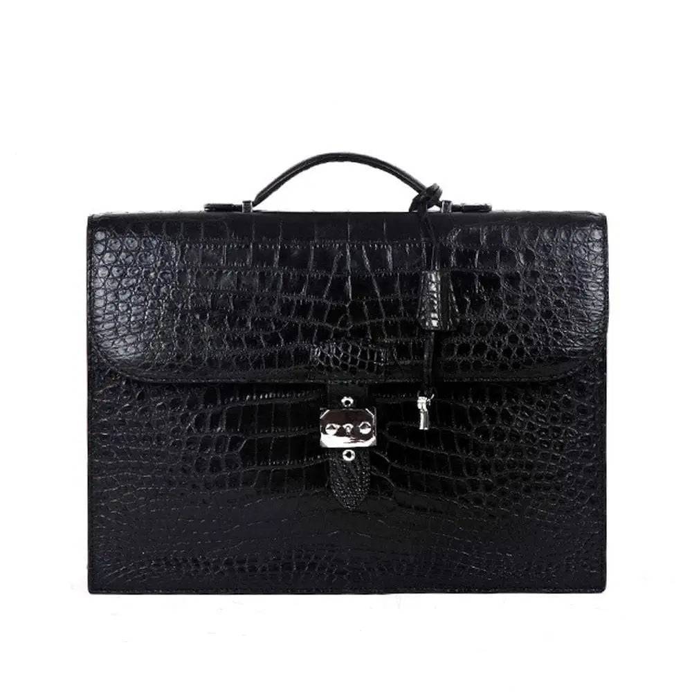Rossie Viren Crocodile Leather Men's Briefcase Laptop With Password and Lock Handbag