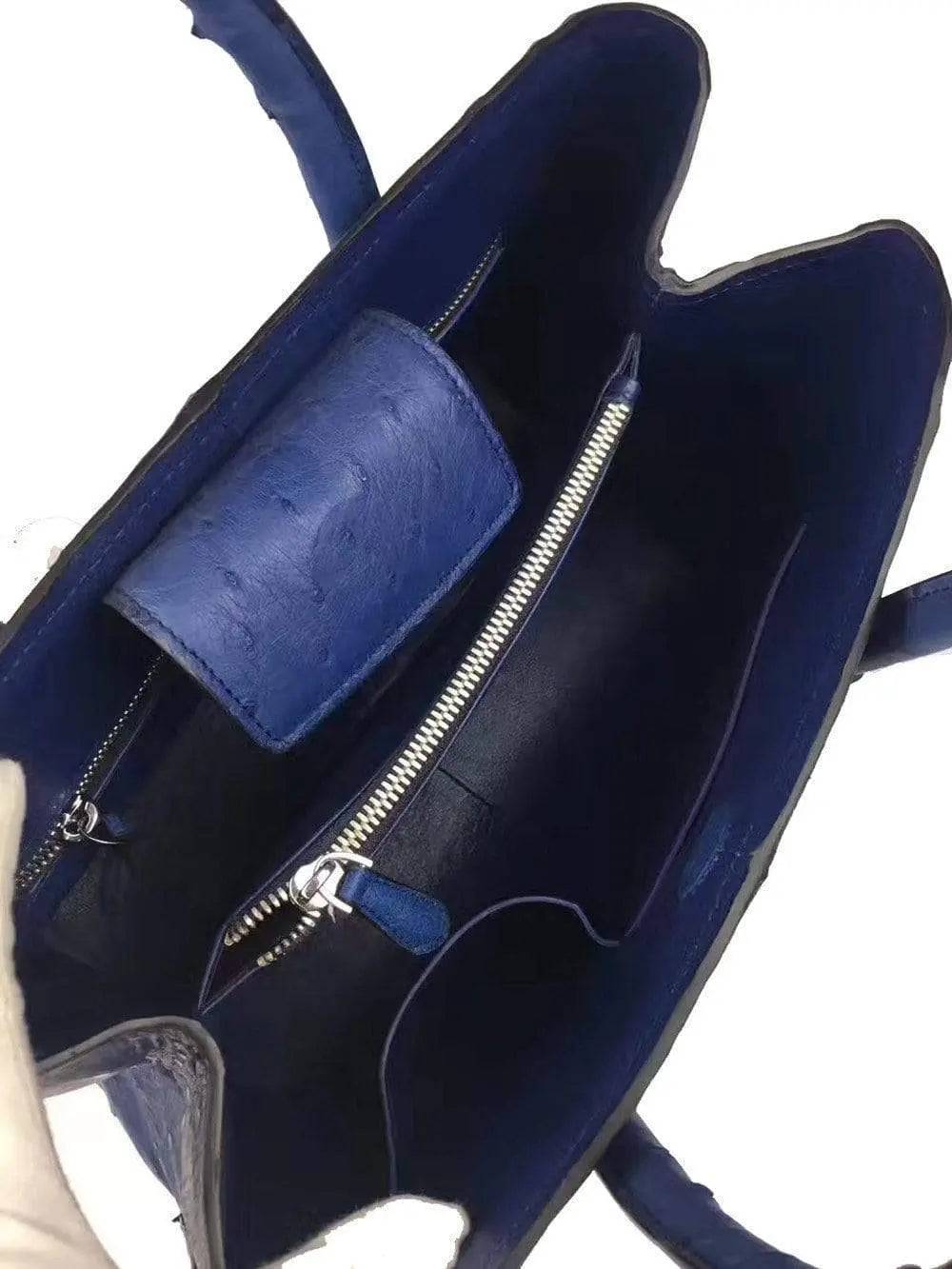 Rossie Viren Womens Ostrich Skin Leather Blue Large Tote Bag 38cm