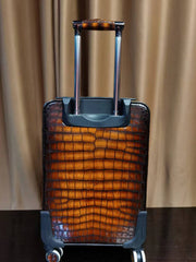 Retro Brown Crocodile Leather Trolley/Roll Aboard Suitcase Weekend/Travel Bag Trolley Case Universal Wheels 20-Inch With Hand Painting