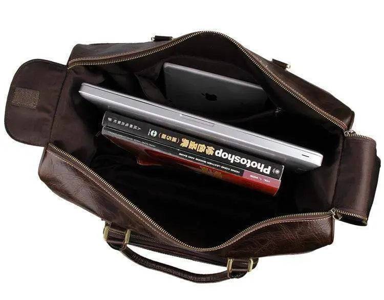 Vintage Brown Leather Wheeled Luggage Trolley Bags