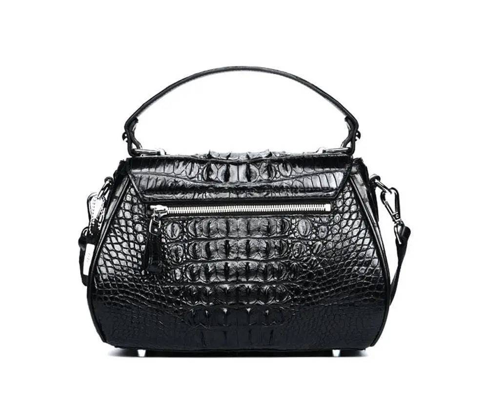 Women's Crocodile Leather Small Turn Lock Top Handle Cross Body Bag