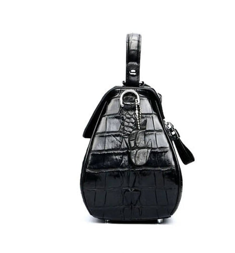 Women's Crocodile Leather Small Turn Lock Top Handle Cross Body Bag