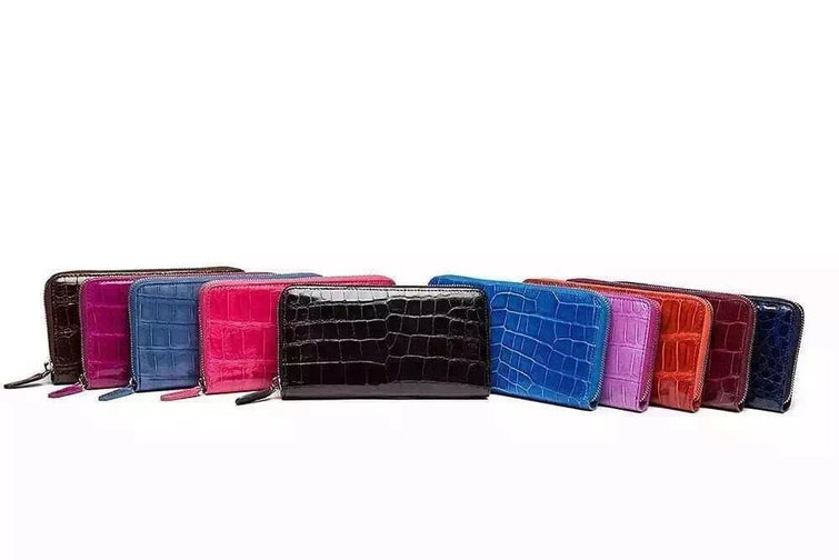 Womens Genuine Crocodile Leather Large Zip Around Wallet For Women