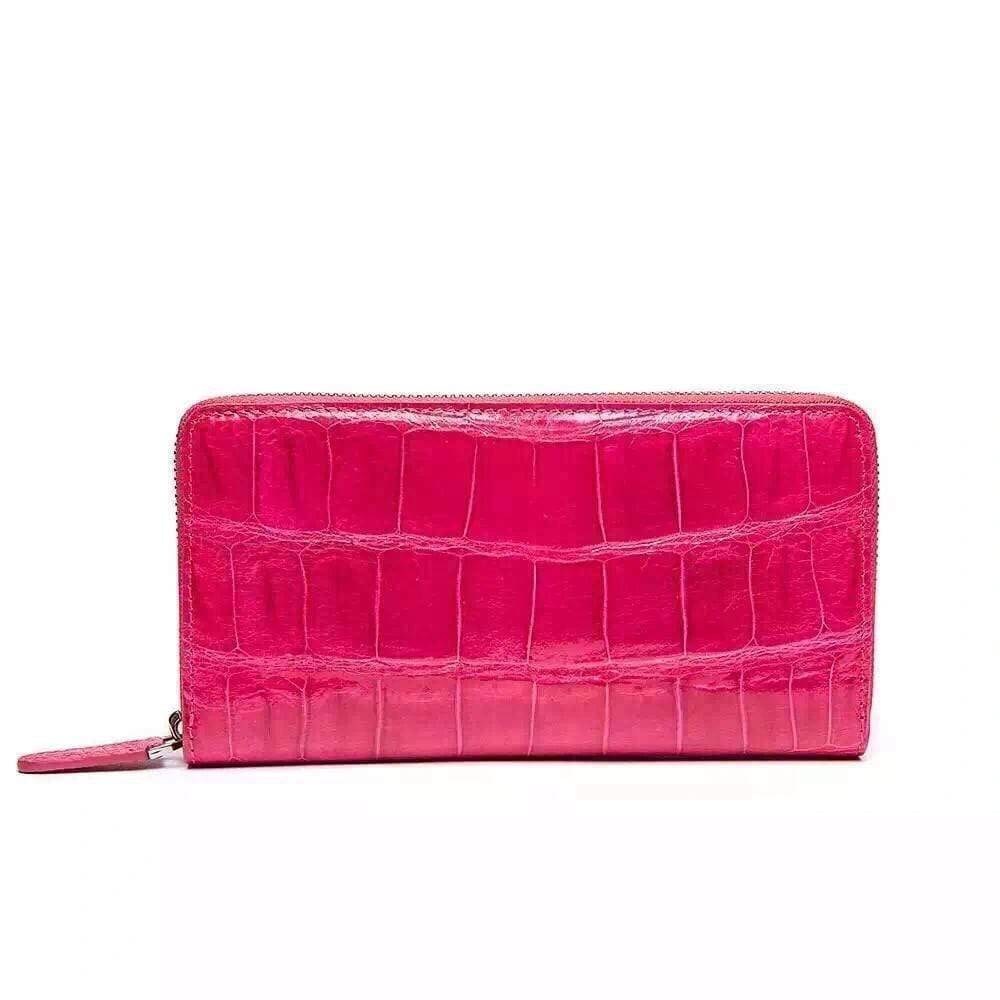 Womens Genuine Crocodile Leather Large Zip Around Wallet For Women