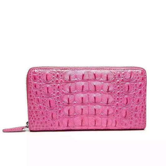 Womens Genuine Crocodile Leather Large Zip Around Wallet For Women