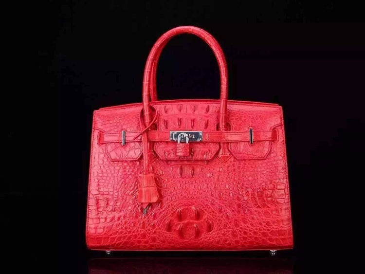 Womens Genuine Crocodile Leather Padlock Tote Handbags
