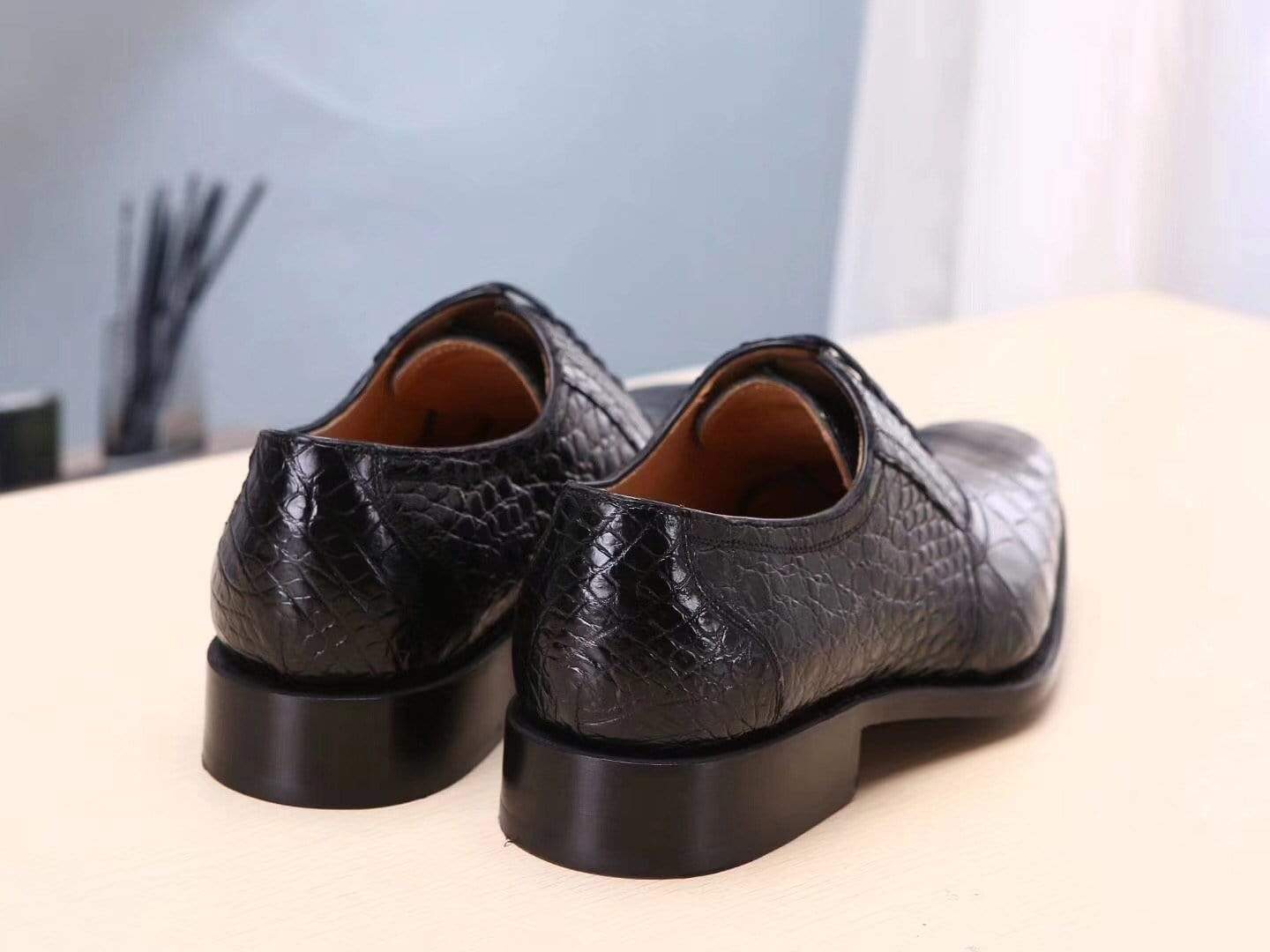 Crocodile Shoes Black Men's Crocodile Belly Leather Lace Ups Shoes- Men's Dress Shoe,Goodyear Sole