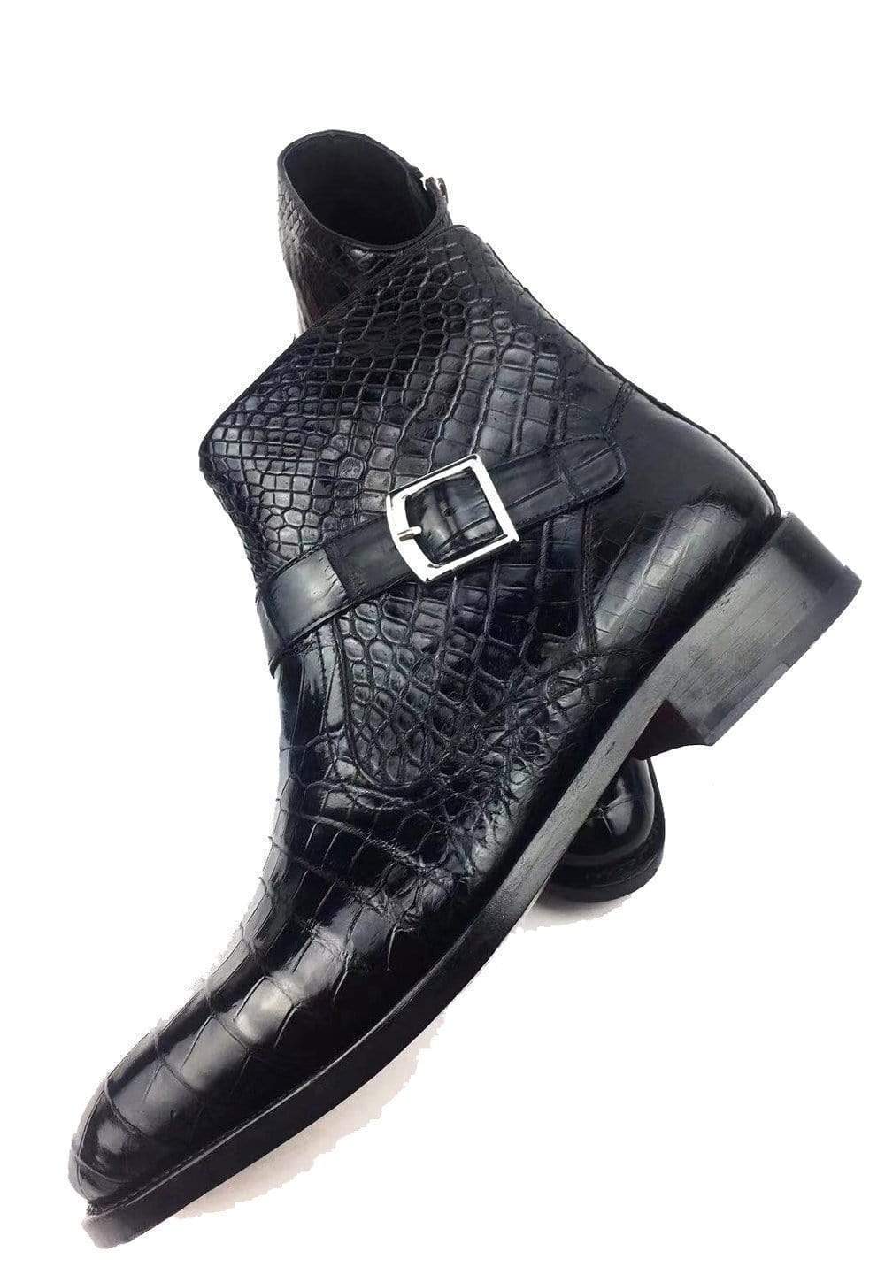 Crocodile Shoes Crocodile Belly Leather Man Round Toe Buckle Strap Office Ankle Boots Men's Cowboy