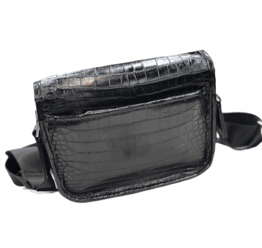 Crocodile Leather Postman Bag, Mens Messenger Business Shoulder Bag Small