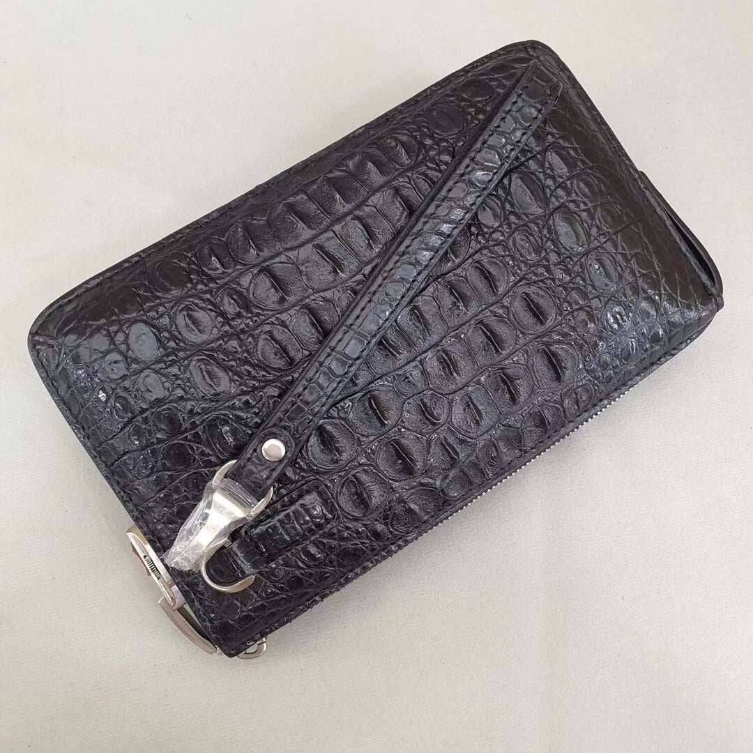 Crocodile Bone Leather Clutch Bag With Band String Black