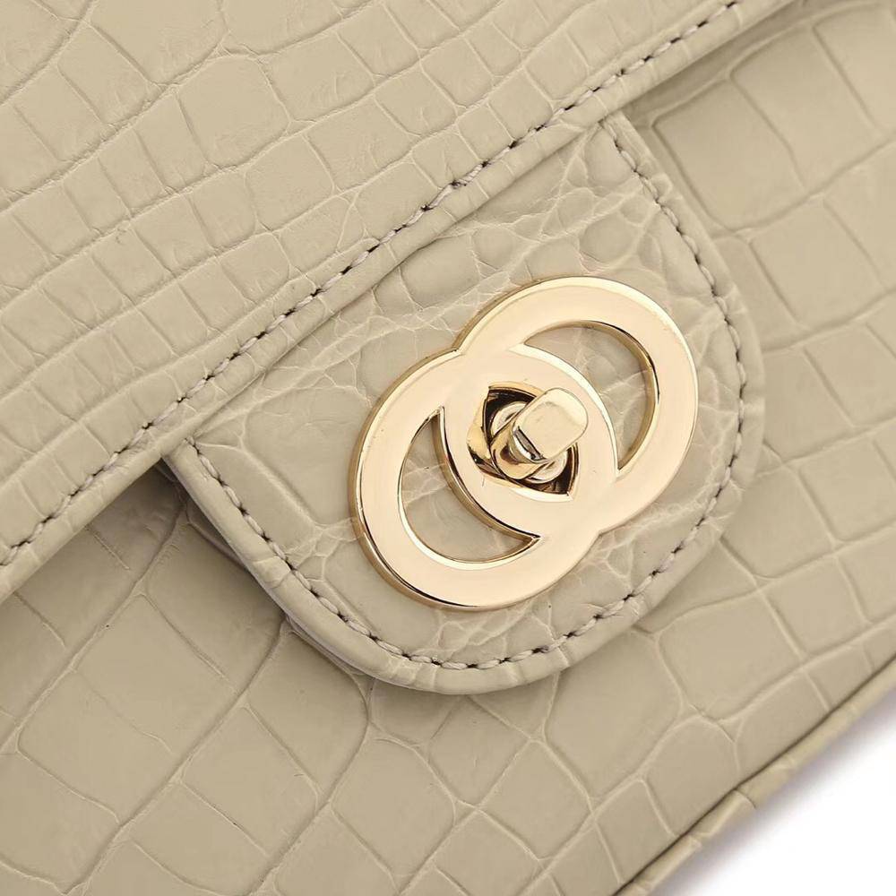 Crocodile Leather Classic Flap Chain Shoulder Bags For Women Beige