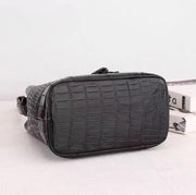 Unisex Crocodile Leather Drawstring Bucket Shoulder Purse Crossbody Bag,Large Capacity