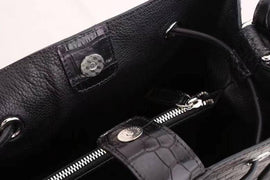 Unisex Crocodile Leather Drawstring Bucket Shoulder Purse Crossbody Bag,Large Capacity