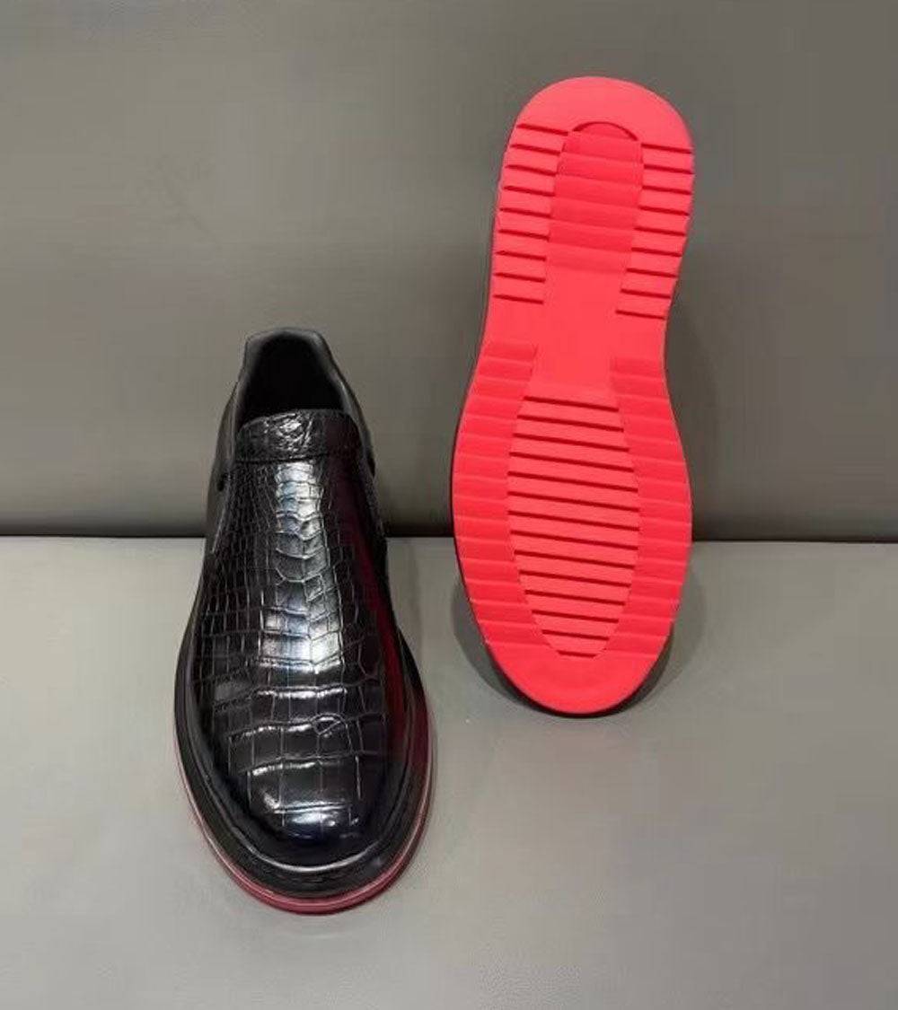Crocodile Shoes Preorder Crocodile Leather Loafer Shoes ,Soft Air Cushion Loafers Increased Men's Shoes-Black, Comfortable Lightweight Slip-On Walking Shoes