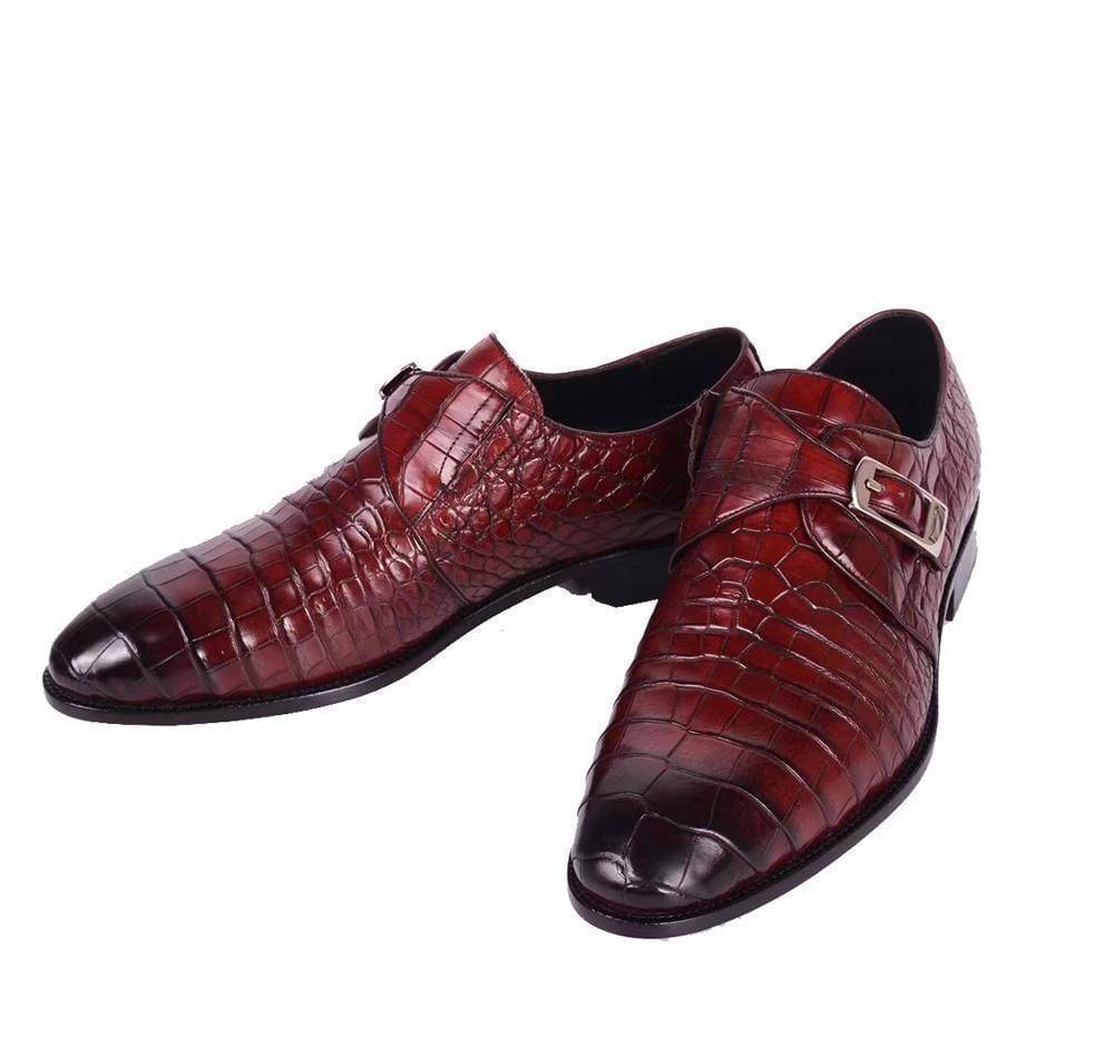 Crocodile Shoes Crocodile Leather Man Handmade Mens Dress shoes, Mens Monk Shoes, Mens Formal Shoes,Brushed Red