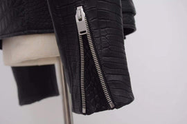 Crocodile Leather Slim Fit Motorcycle Racer Style Leather Jacket For Men & Women