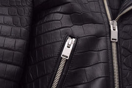 Crocodile Leather Slim Fit Motorcycle Racer Style Leather Jacket For Men & Women