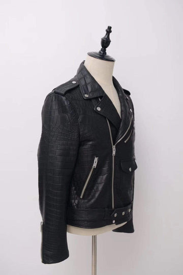 Crocodile Leather Slim Fit Motorcycle Racer Style Leather Jacket For Men & Women