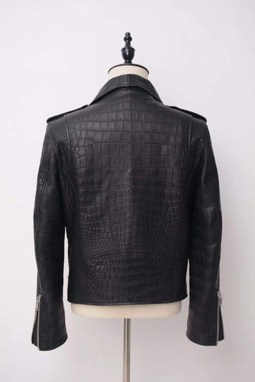 Crocodile Leather Slim Fit Motorcycle Racer Style Leather Jacket For Men & Women