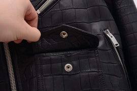 Crocodile Leather Slim Fit Motorcycle Racer Style Leather Jacket For Men & Women