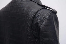 Crocodile Leather Slim Fit Motorcycle Racer Style Leather Jacket For Men & Women