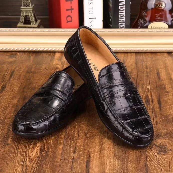 Crocodile Shoes Crocodile Leather Slip On Loafer Shoes Black