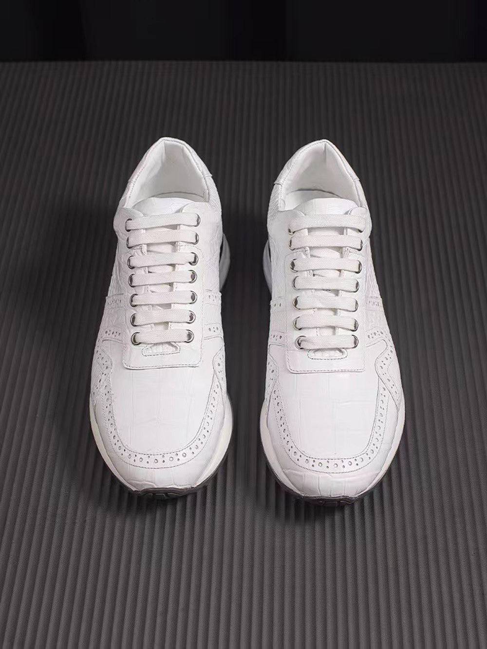 Crocodile Shoes Crocodile Leather Sneaker Shoes White