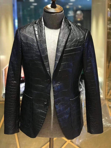 Preorder Nubuck Crocodile Leather Blazer Navy