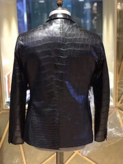 Preorder Nubuck Crocodile Leather Blazer Navy