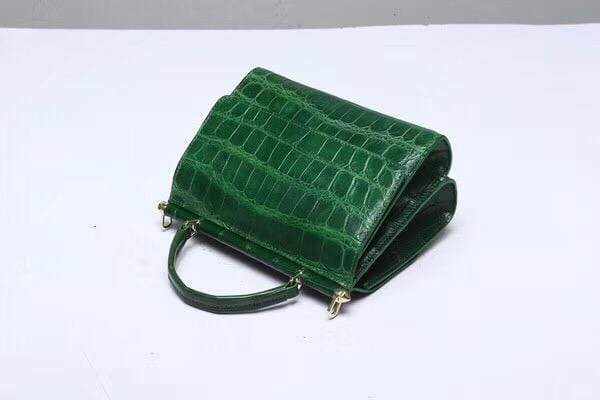 Crocodile Leather Top Handle Bag Dark Green