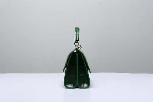 Crocodile Leather Top Handle Bag Dark Green