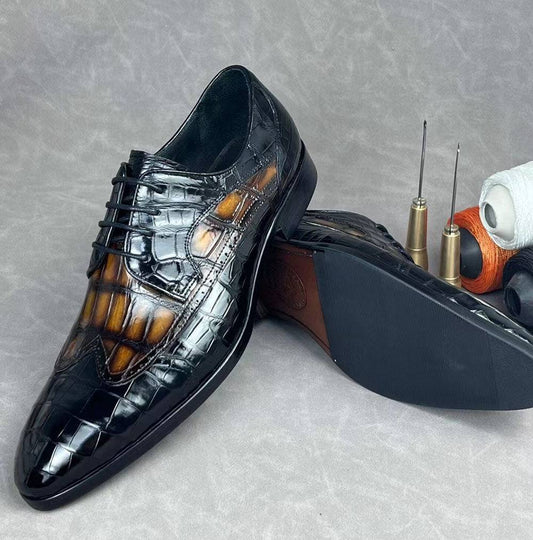 Crocodile Shoes Crocodile Leather Two Tone Shoes,Brogue Formal Shoes,Lace Up Dress Shoes