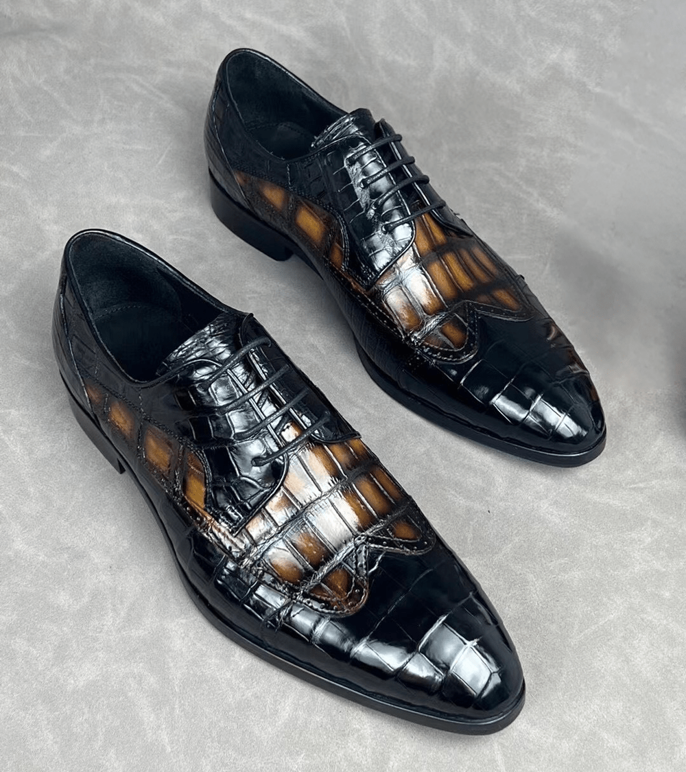 Crocodile Shoes Crocodile Leather Two Tone Shoes,Brogue Formal Shoes,Lace Up Dress Shoes